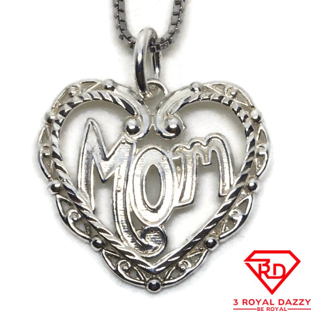 Heart cute Mom 3D Pendant 925 Sterling Silver